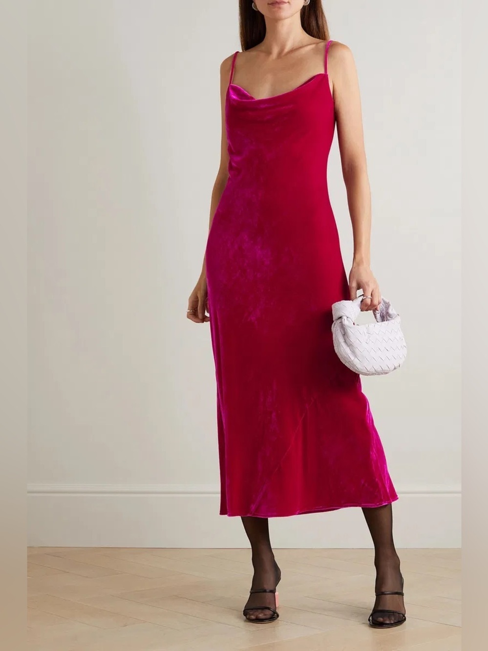 Reformation Salamanca Dress Rhubarb Velvet Silk Blend Bias Cut Midi Dress